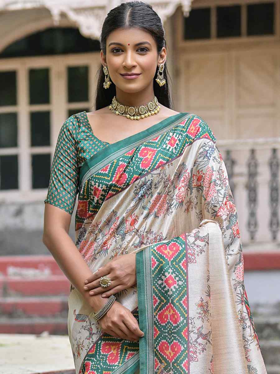 Green Soft Tussar Silk Handwoven Wedding Festival Heavy Border Saree
