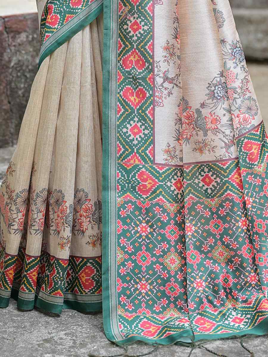 Green Soft Tussar Silk Handwoven Wedding Festival Heavy Border Saree
