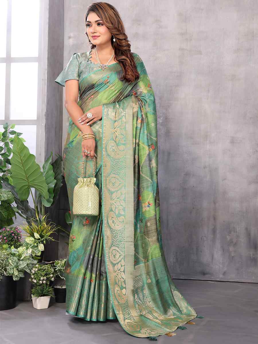 Green Soft Weaving Handwoven Festival Casual Heavy Border Saree