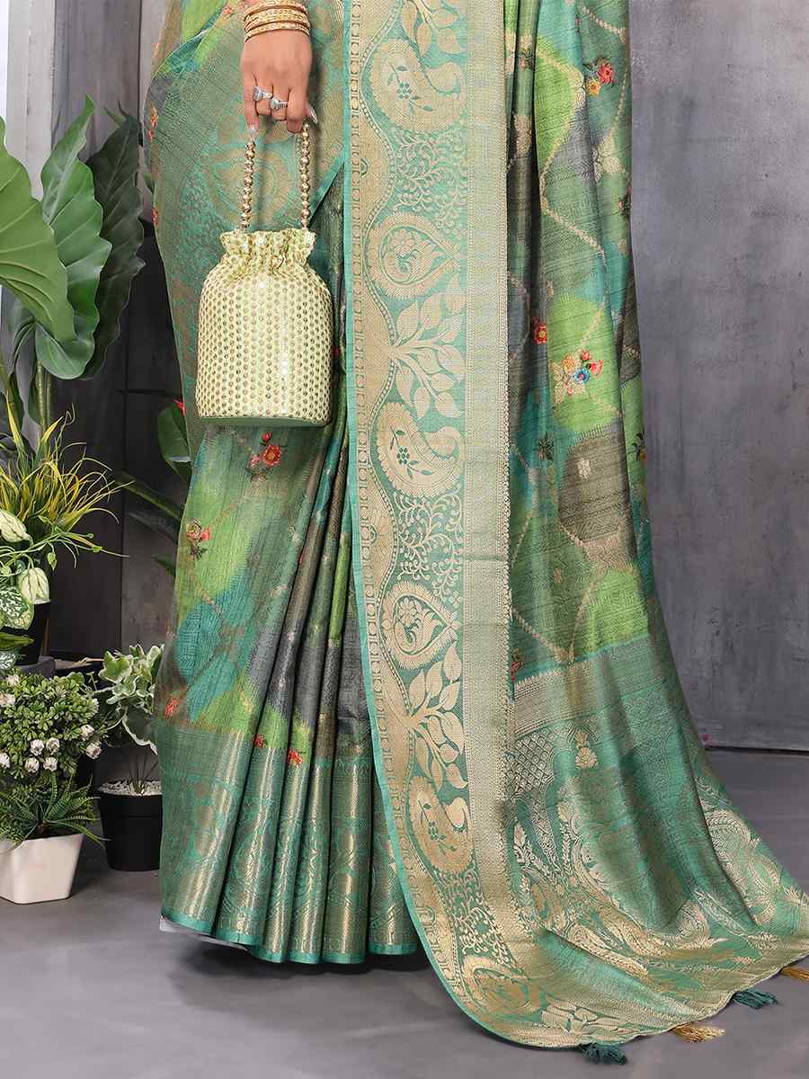 Green Soft Weaving Handwoven Festival Casual Heavy Border Saree