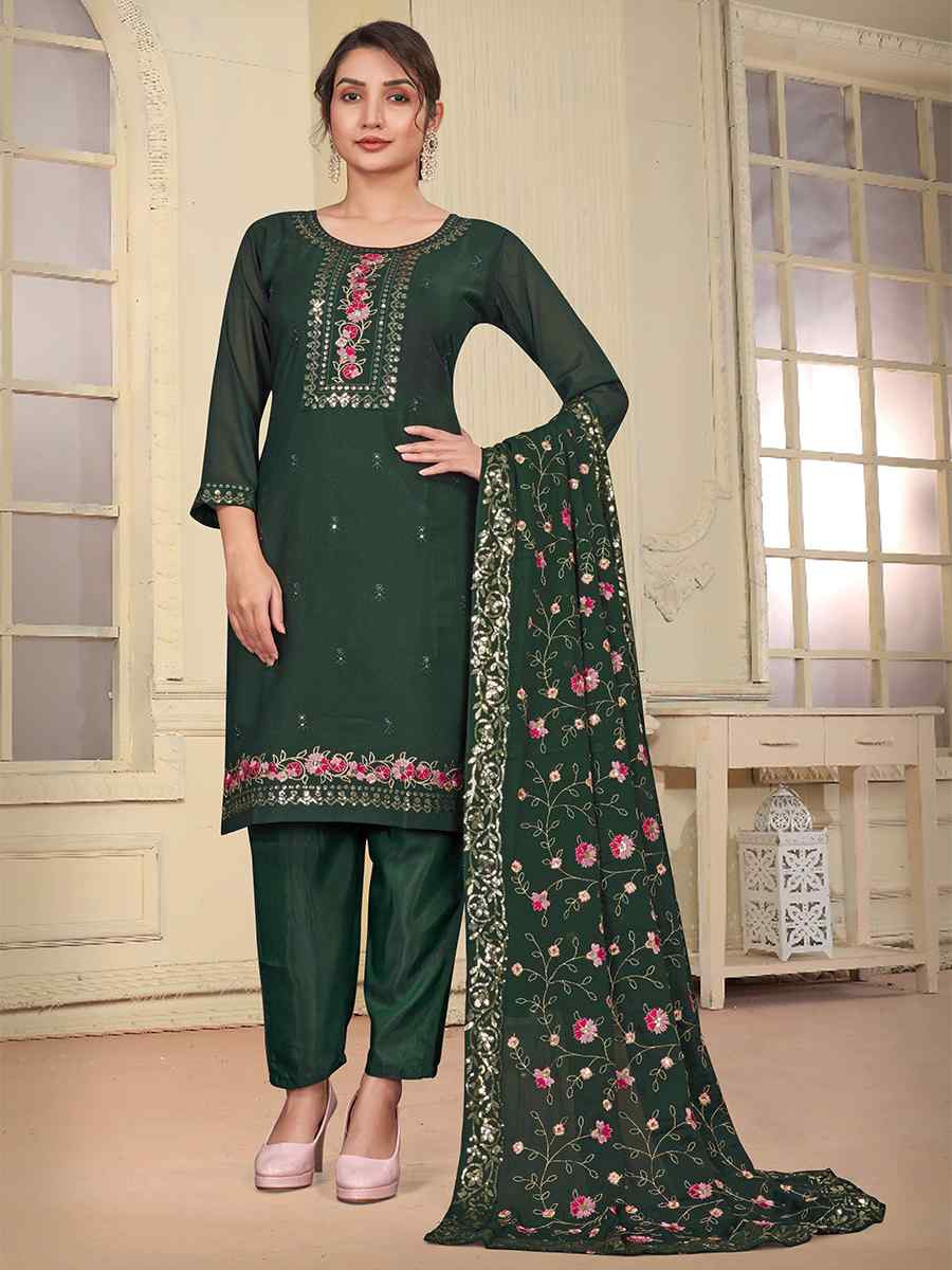 Green Star Georgette Embroidered Festival Wedding Ready Pant Salwar Kameez