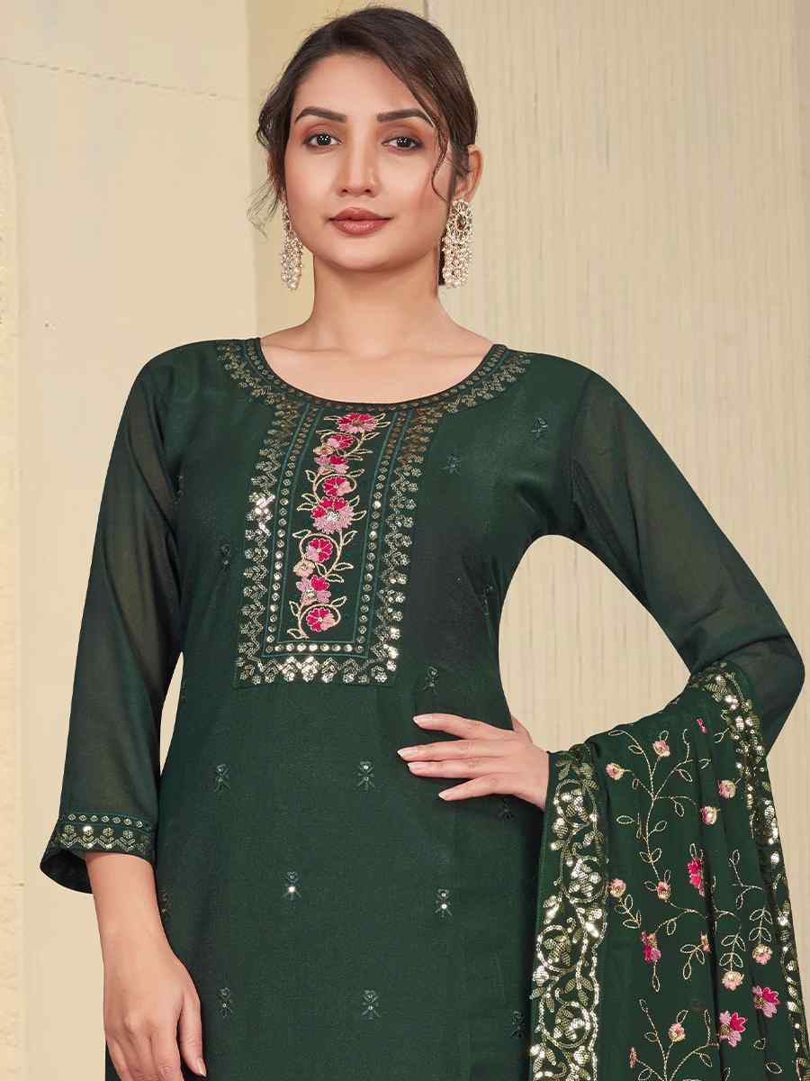 Green Star Georgette Embroidered Festival Wedding Ready Pant Salwar Kameez