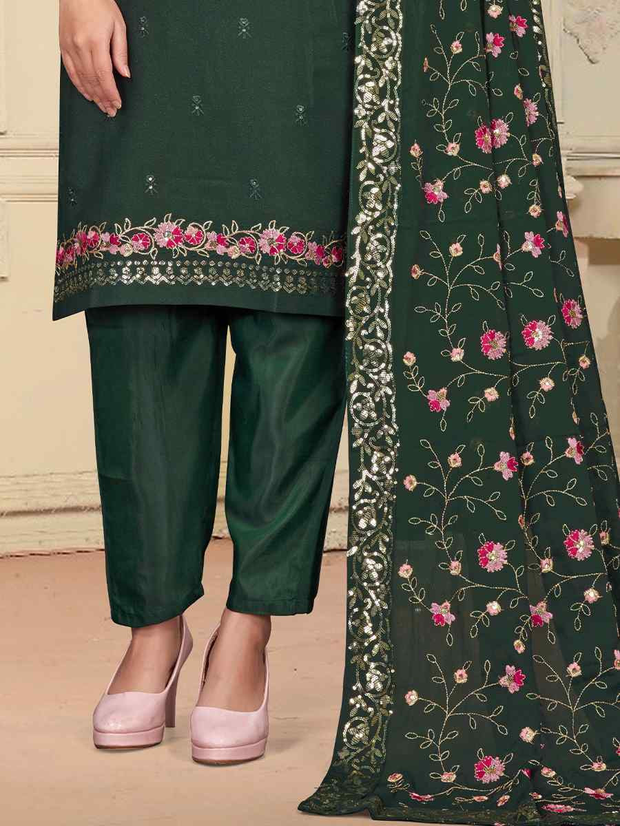 Green Star Georgette Embroidered Festival Wedding Ready Pant Salwar Kameez