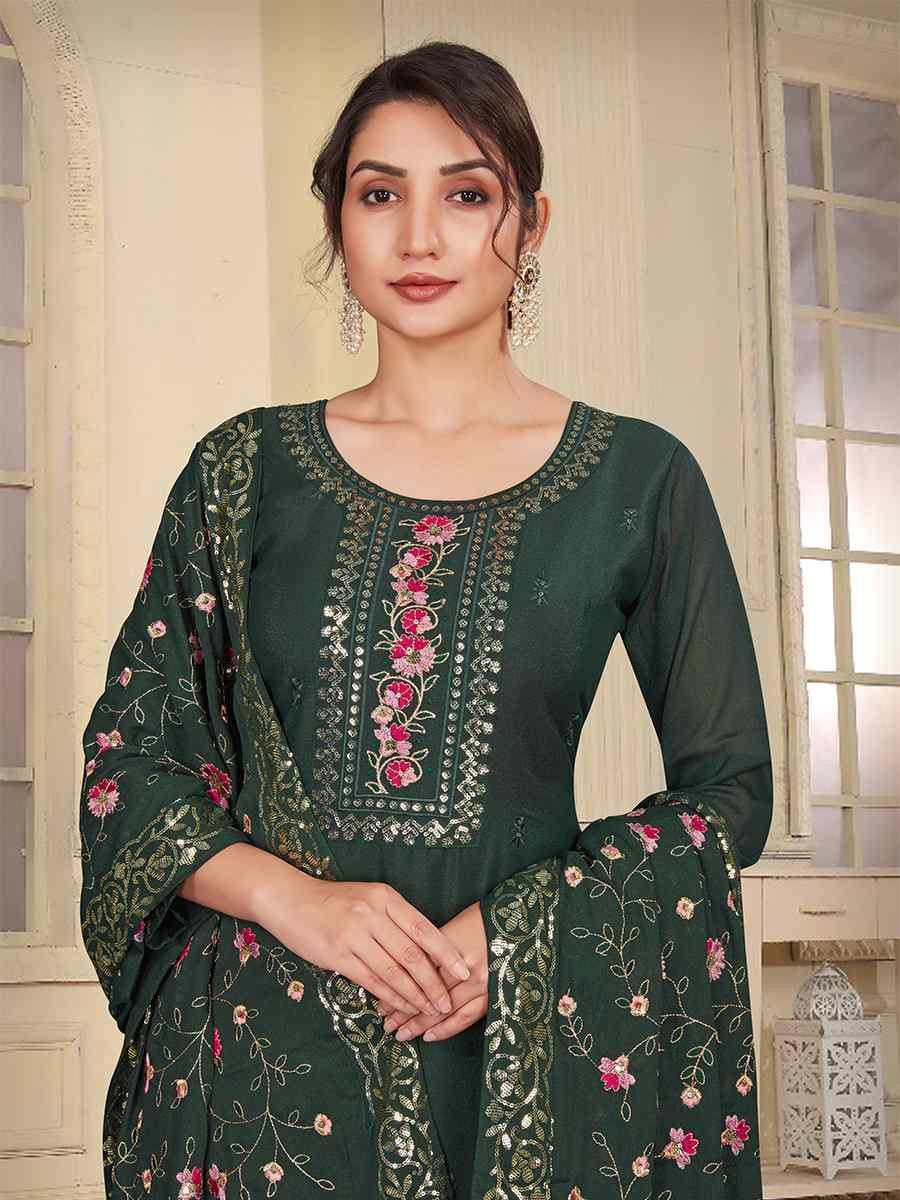 Green Star Georgette Embroidered Festival Wedding Ready Pant Salwar Kameez