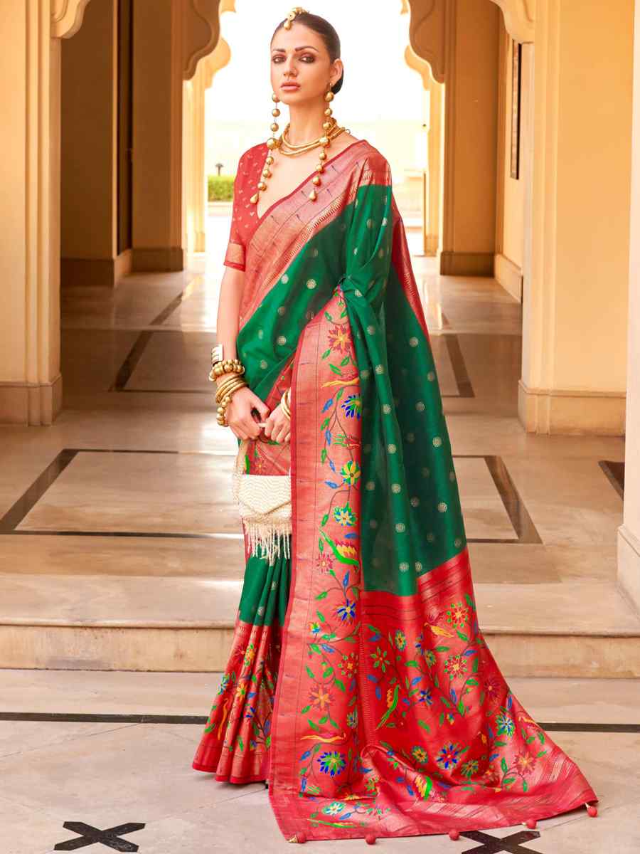 Green Super Paithani Silk Handwoven Wedding Festival Heavy Border Saree