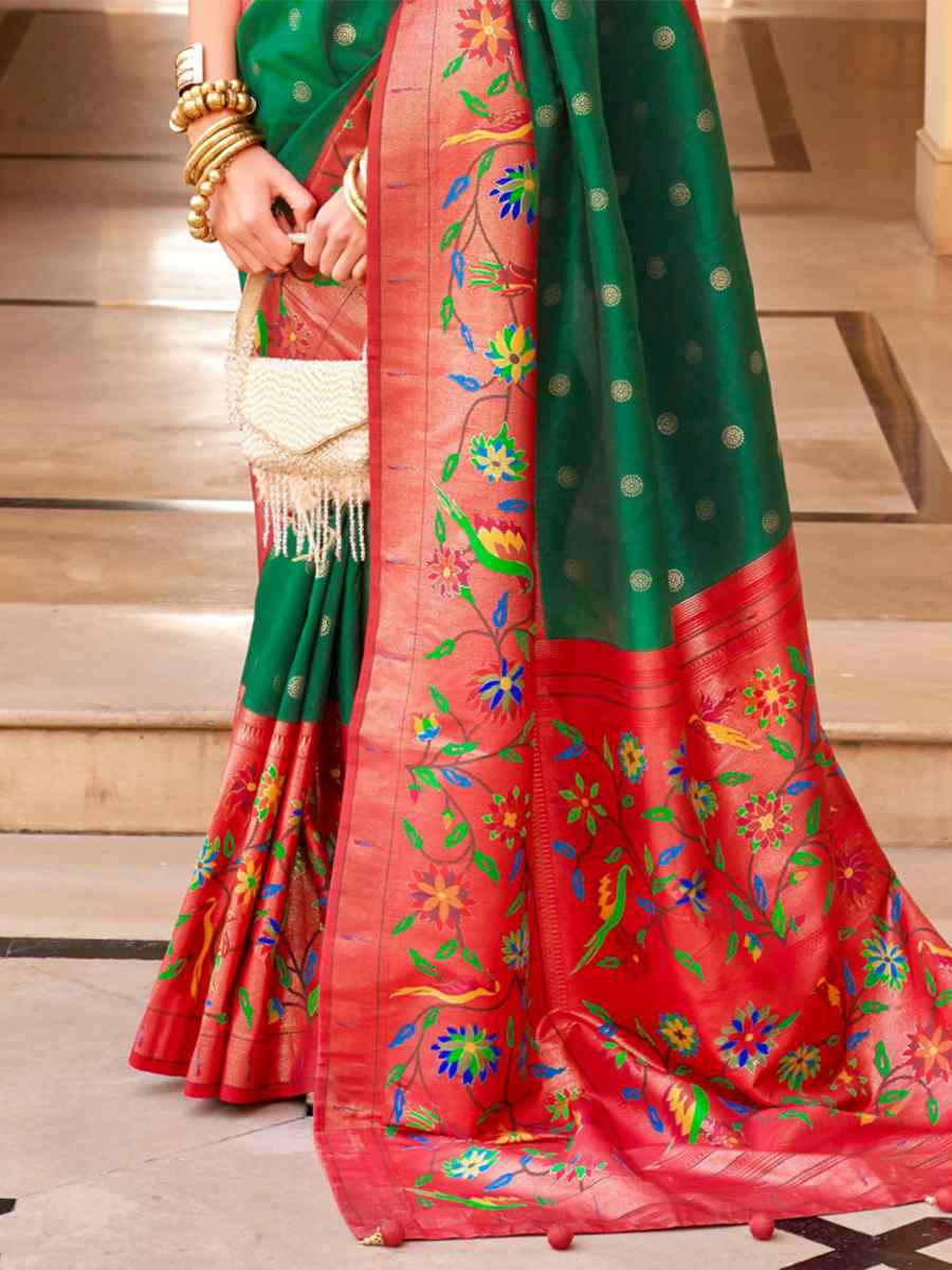 Green Super Paithani Silk Handwoven Wedding Festival Heavy Border Saree