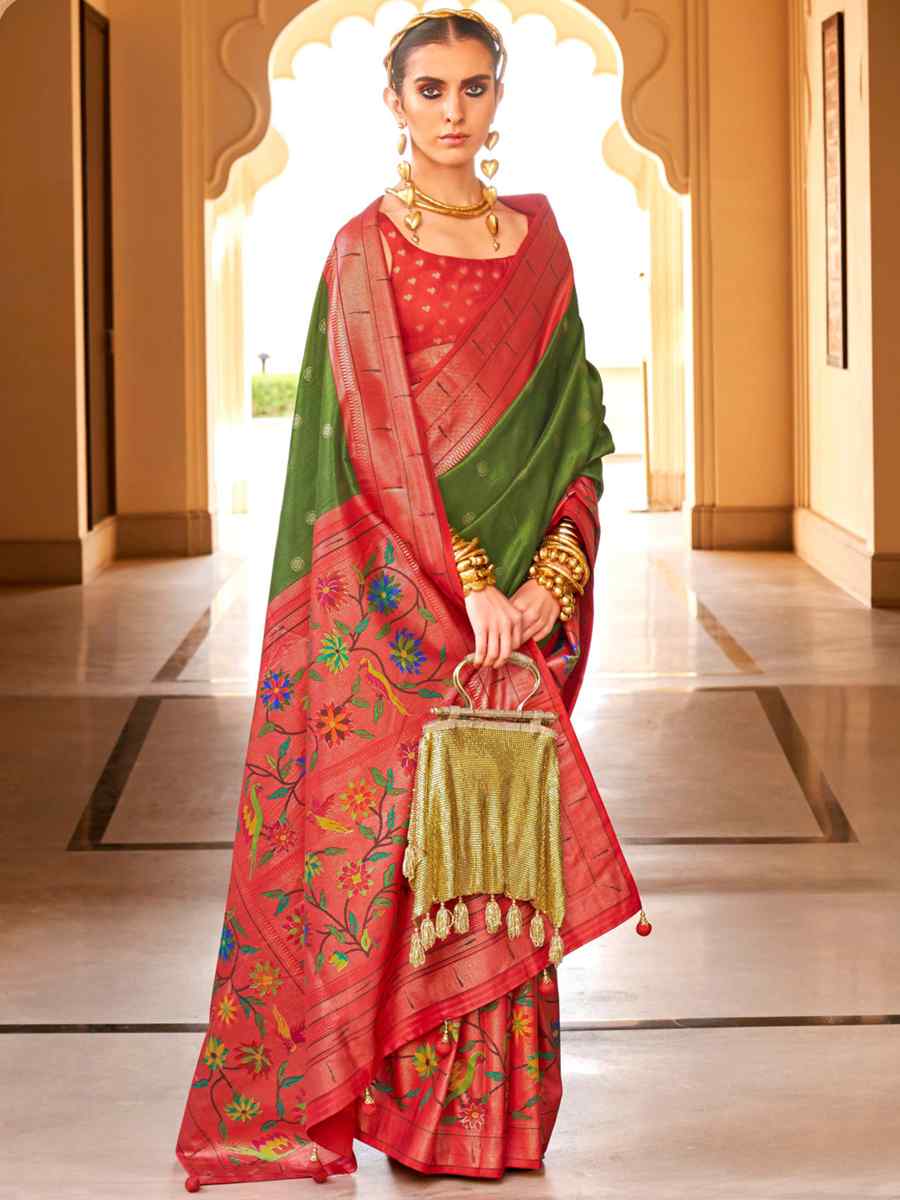 Green Super Paithani Silk Handwoven Wedding Festival Heavy Border Saree