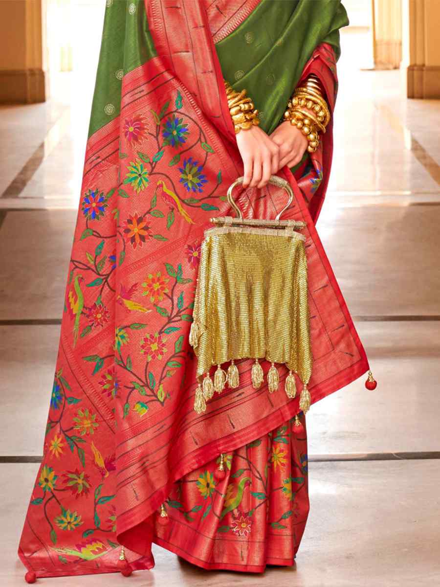 Green Super Paithani Silk Handwoven Wedding Festival Heavy Border Saree