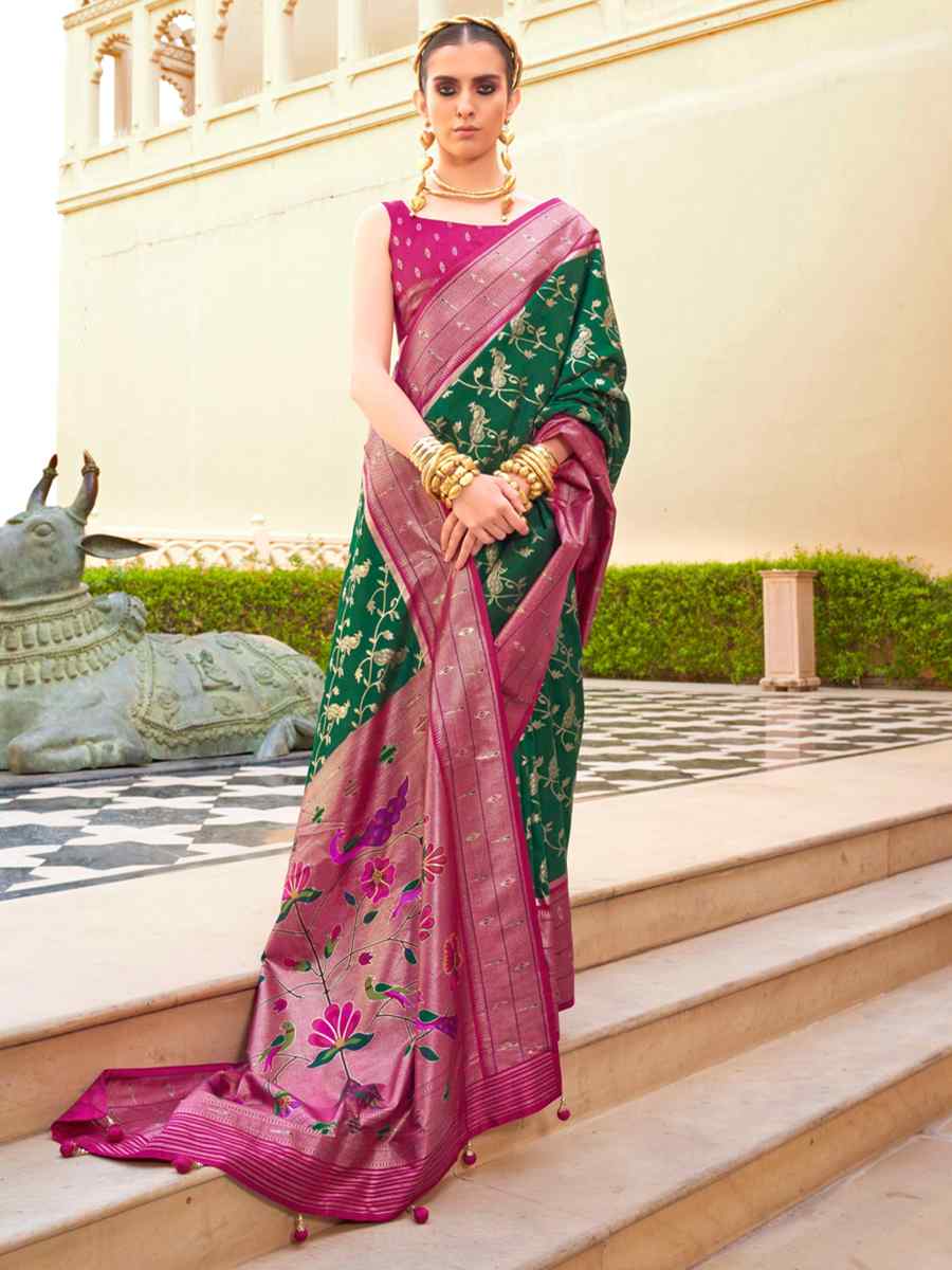 Green Super Paithani Silk Handwoven Wedding Festival Heavy Border Saree