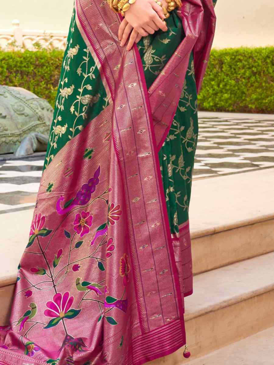 Green Super Paithani Silk Handwoven Wedding Festival Heavy Border Saree