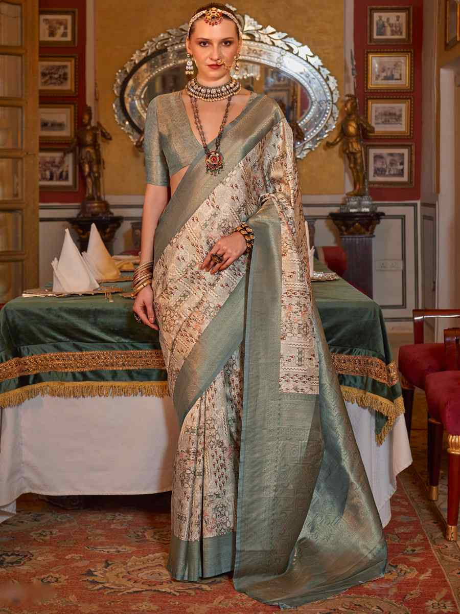 Green Tusser Silk Handwoven Festival Wedding Heavy Border Saree