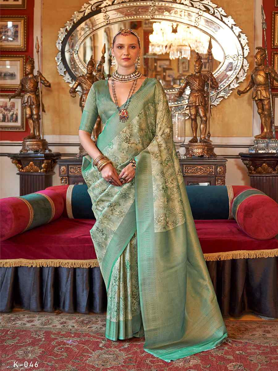 Green Tusser Silk Handwoven Festival Wedding Heavy Border Saree