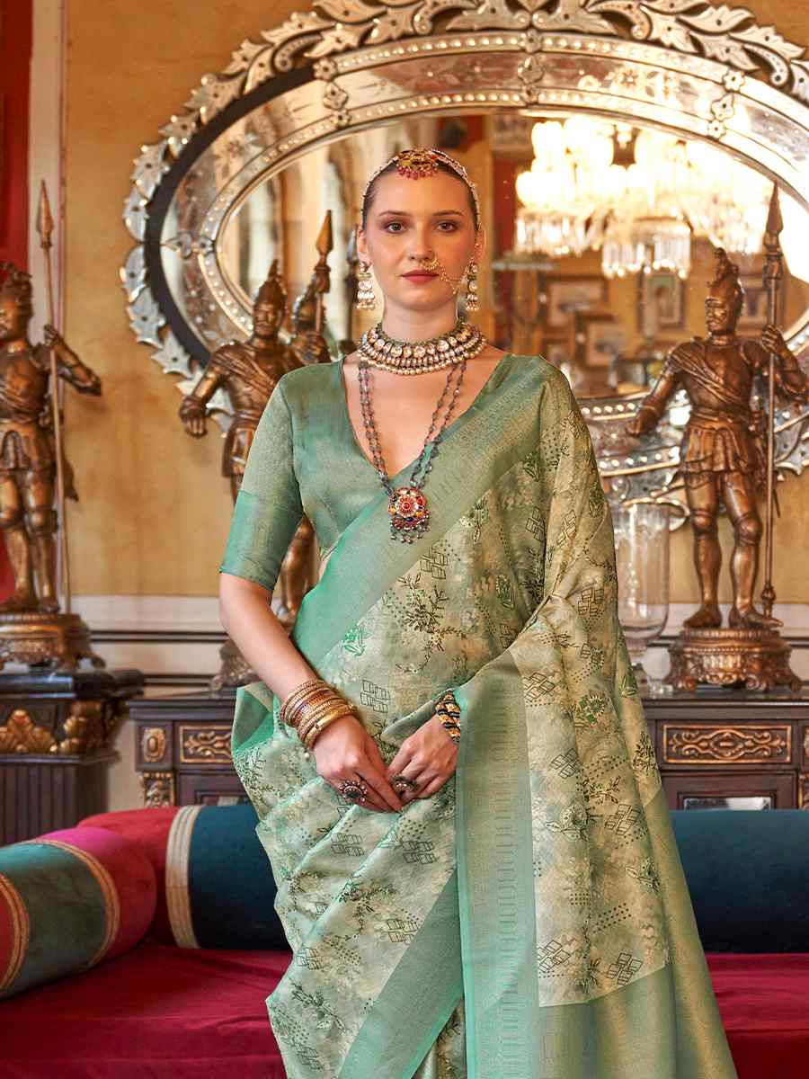 Green Tusser Silk Handwoven Festival Wedding Heavy Border Saree