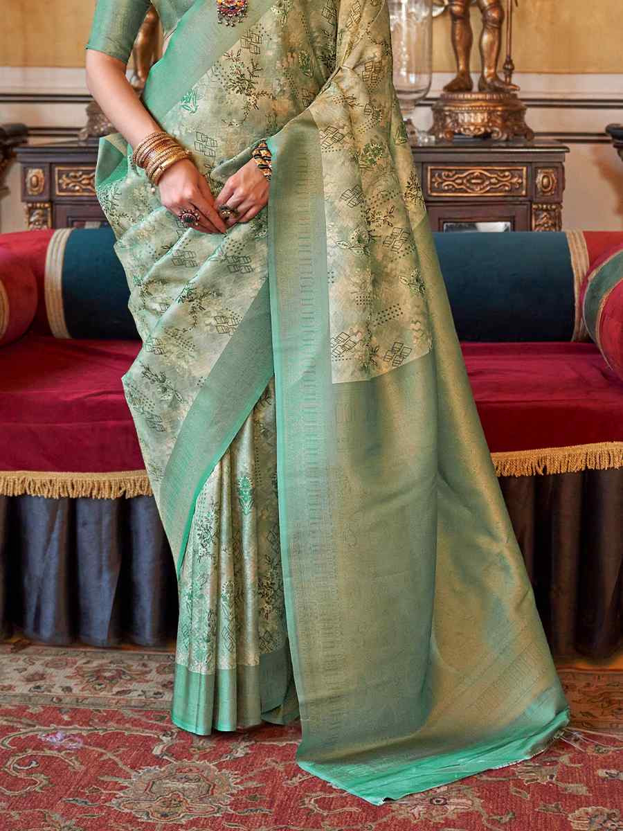 Green Tusser Silk Handwoven Festival Wedding Heavy Border Saree