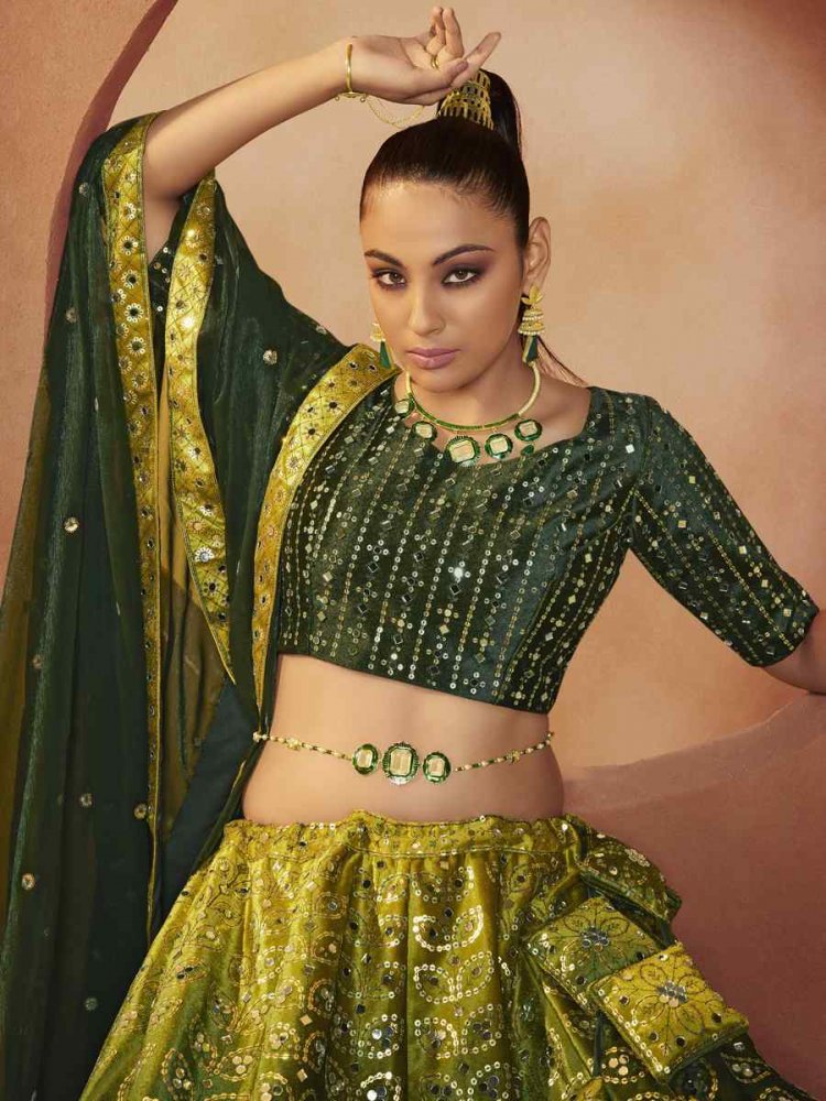 Shop Golden N Green Banarasi Silk Zari Work Umbrella Lehenga Choli Festive  Wear Online at Best Price | Cbazaar