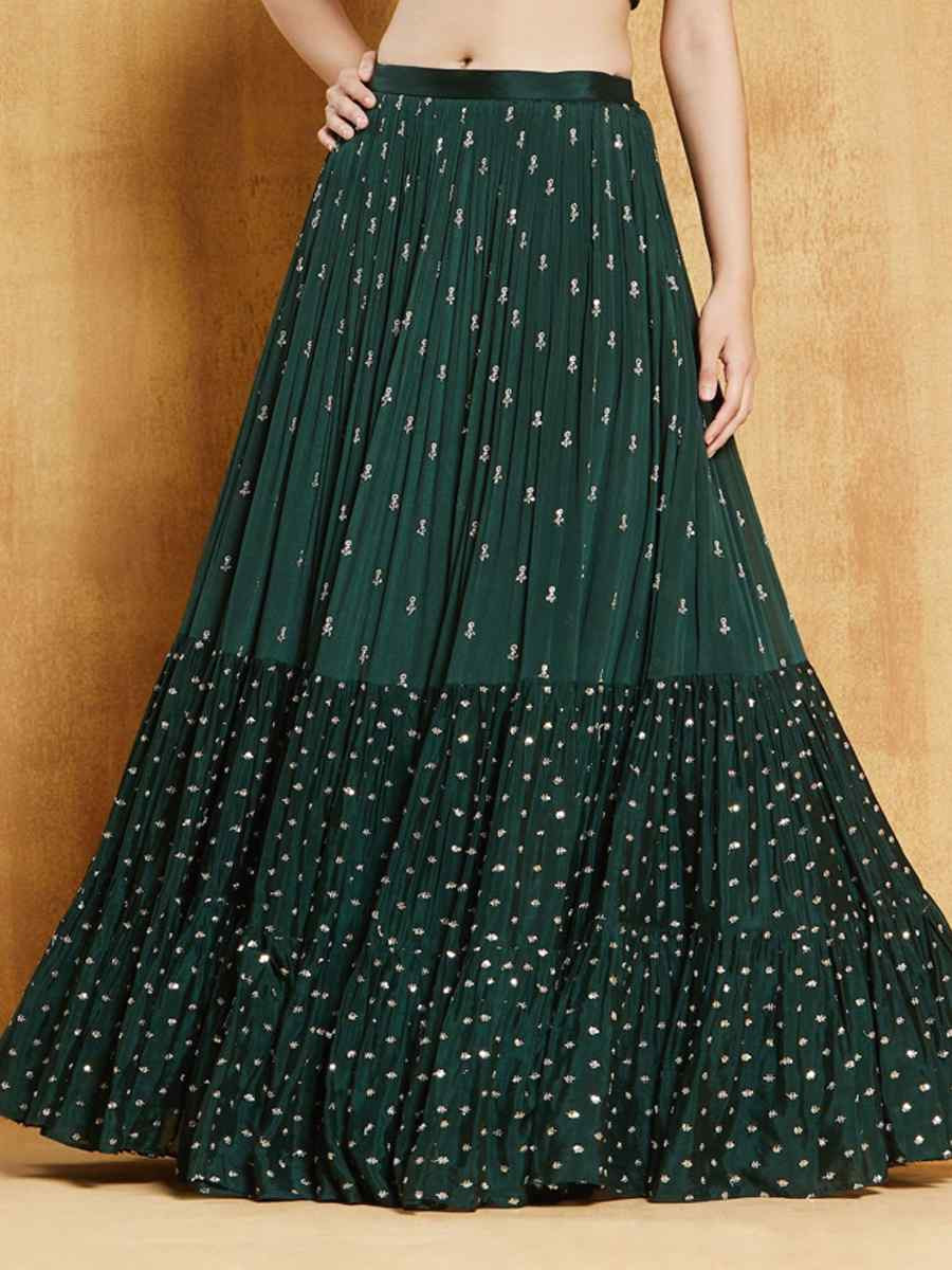 Green Velvet Embroidered Wedding Festival Heavy Border Lehenga Choli