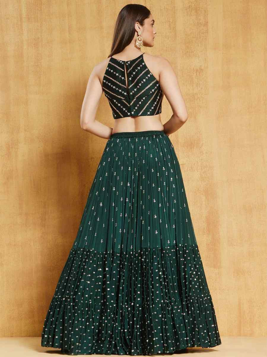 Green Velvet Embroidered Wedding Festival Heavy Border Lehenga Choli