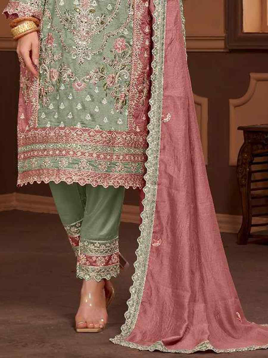 Green Vichitra Embroidered Festival Wedding Pant Salwar Kameez