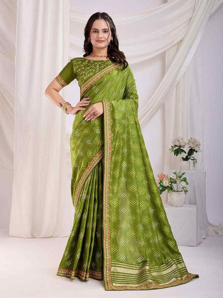 Green Vichitra Silk Printed Festival Wedding Contemporary Saree