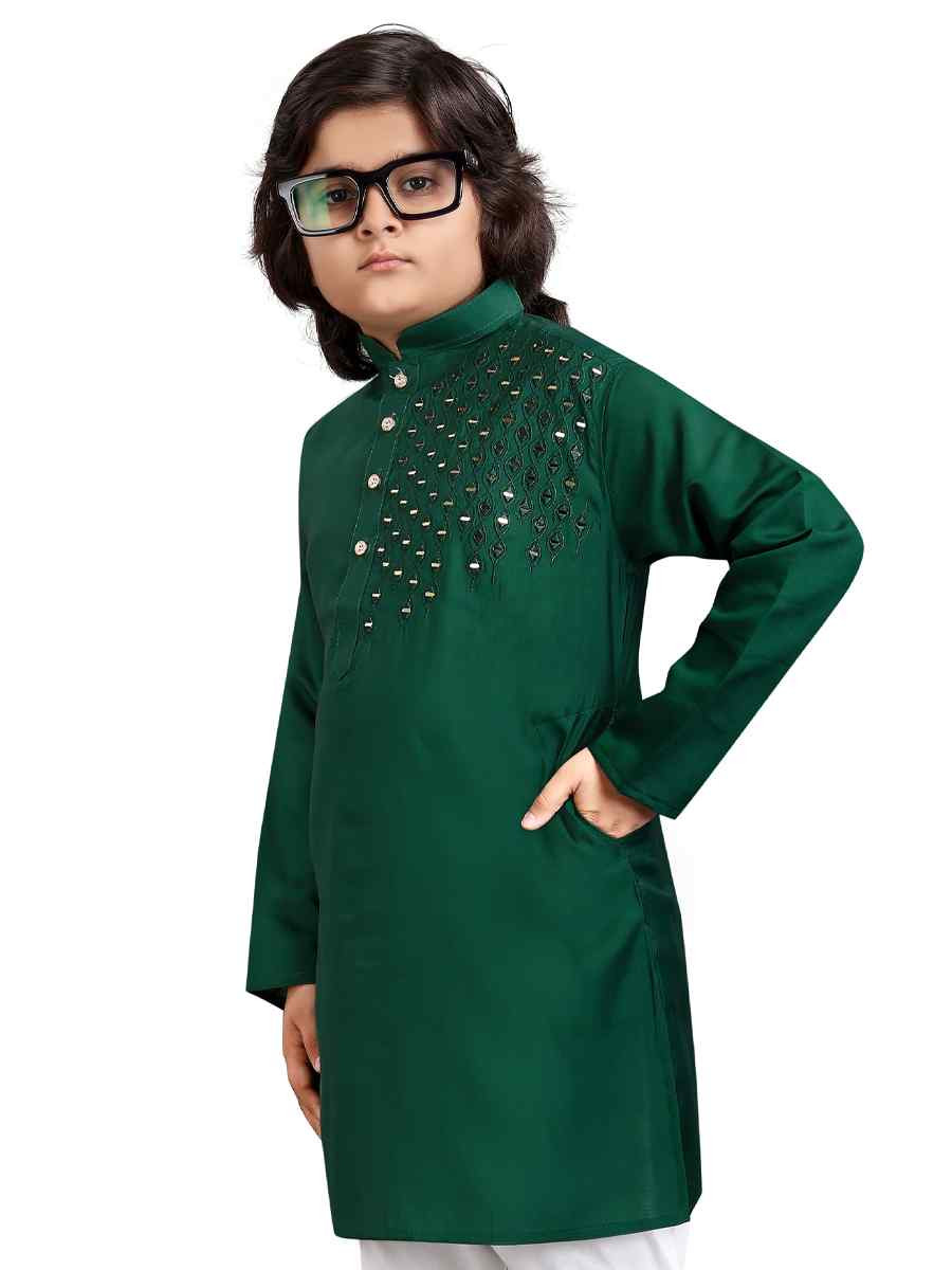 Green Viscose Embroidered Wedding Casual Kurta Pyjama Boys Wear