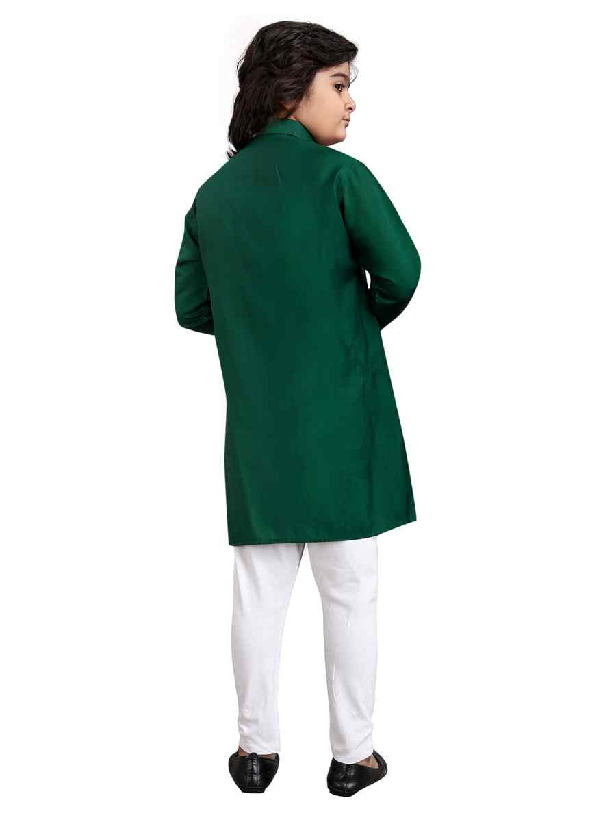 Green Viscose Embroidered Wedding Casual Kurta Pyjama Boys Wear