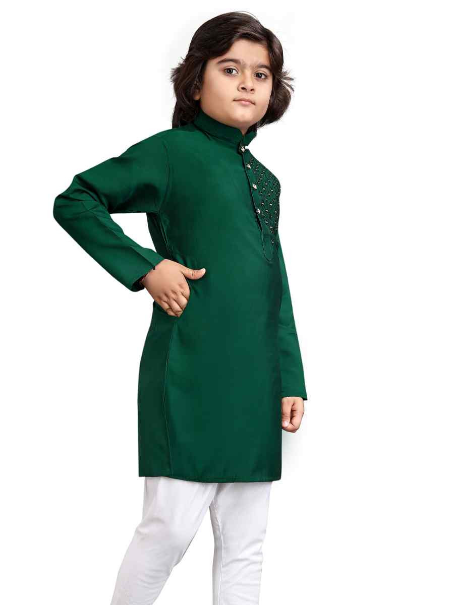 Green Viscose Embroidered Wedding Casual Kurta Pyjama Boys Wear