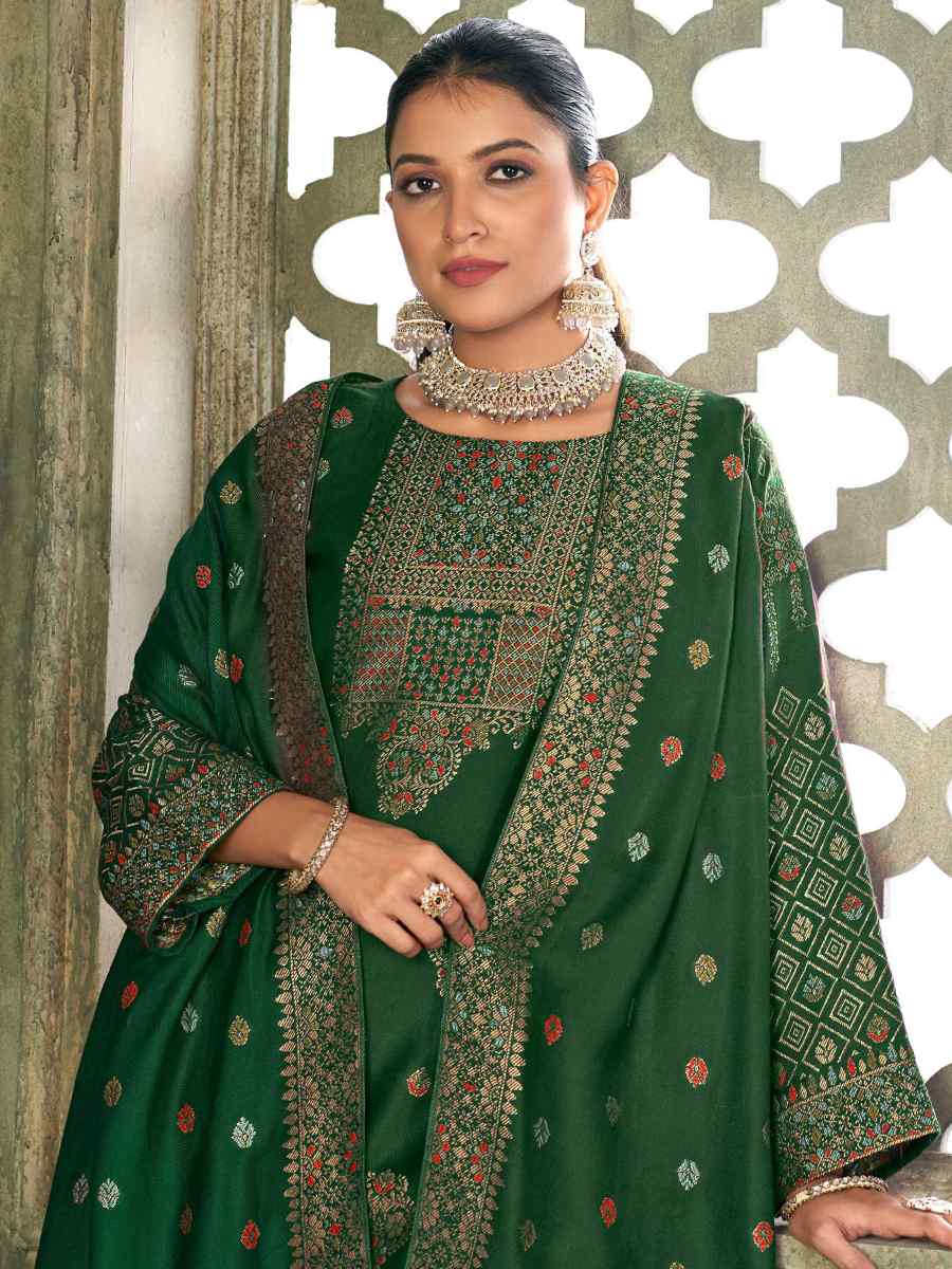 Green Viscose Pasmina Embroidered Festival Mehendi Ready Pant Salwar Kameez