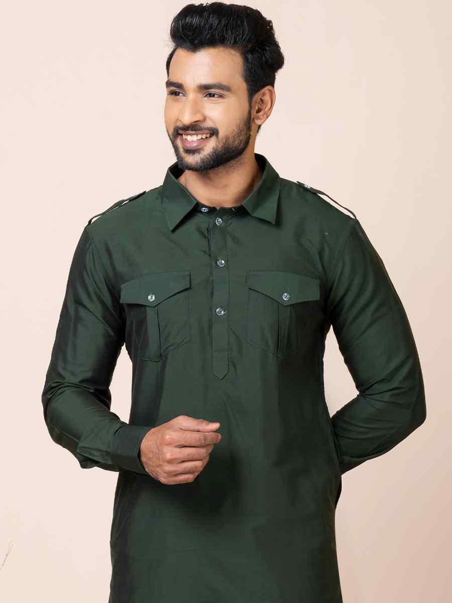 Green Viscose Woven Festival Mehendi Kurta