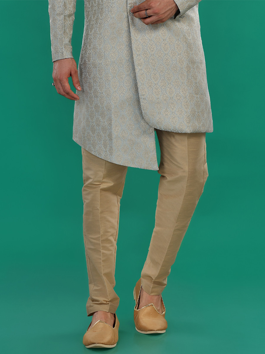 Grey Art Silk Embroidered Party Wedding Kurta