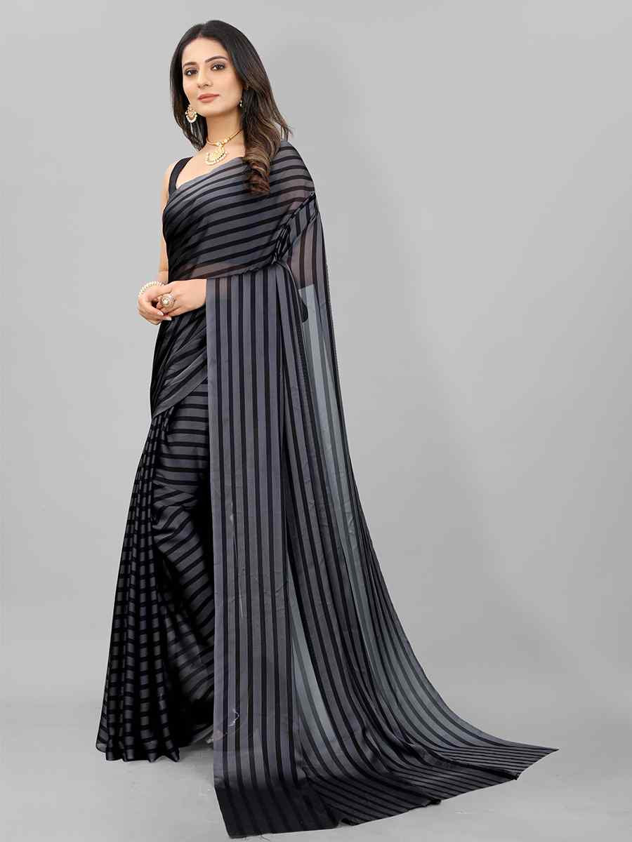 Grey Black Berry Printed Festival Casual Contemporary Saree