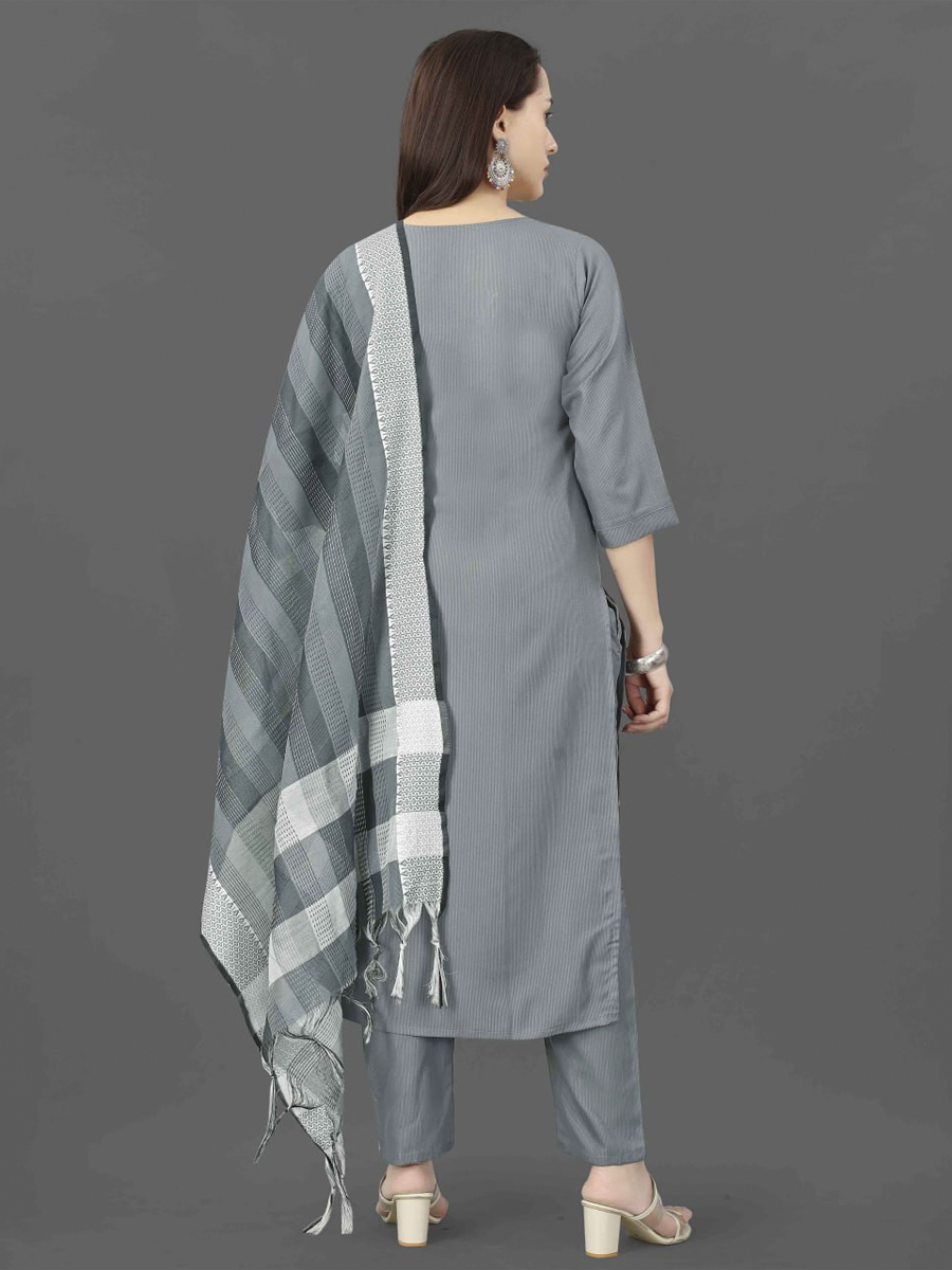 Grey Cotton Blend Handwoven Festival Casual Ready Pant Salwar Kameez