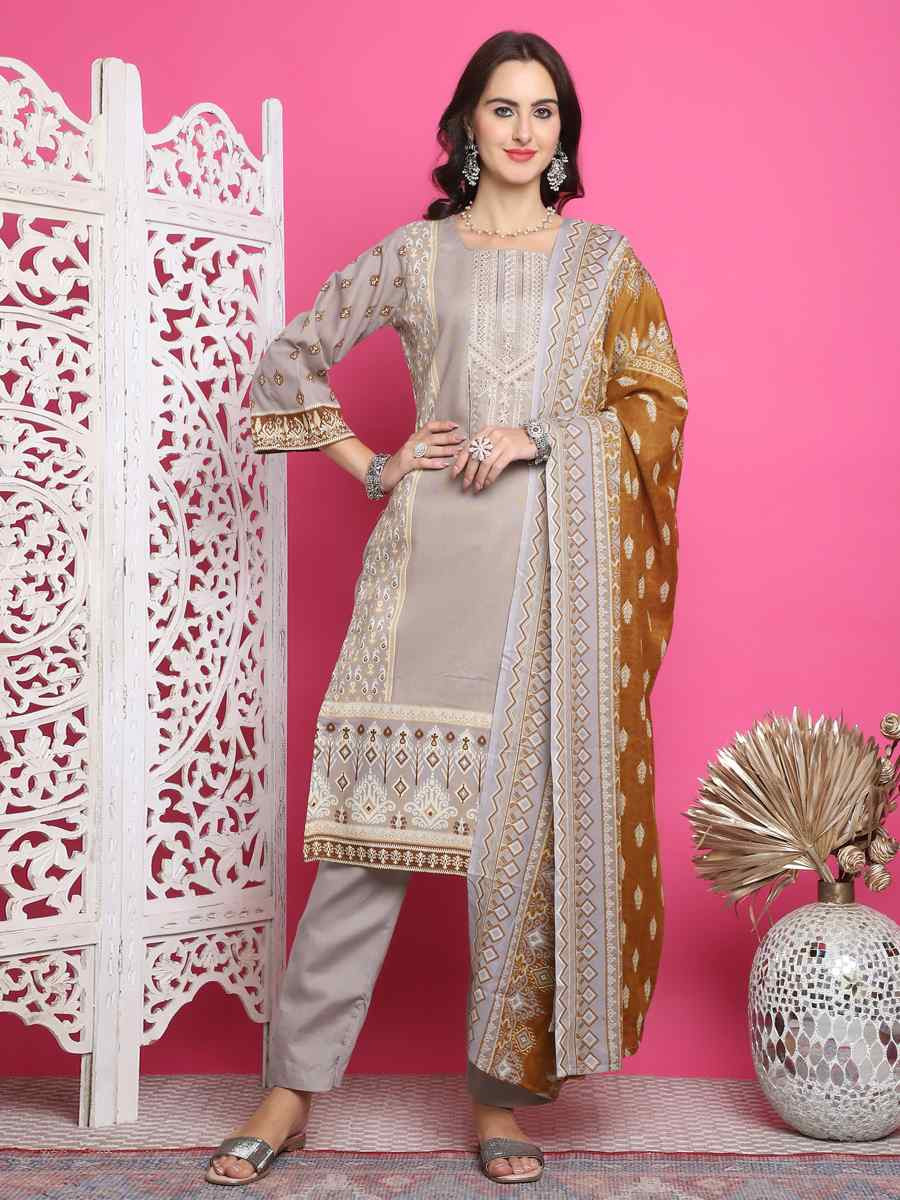 Grey Cotton Embroidered Casual Festival Pant Salwar Kameez