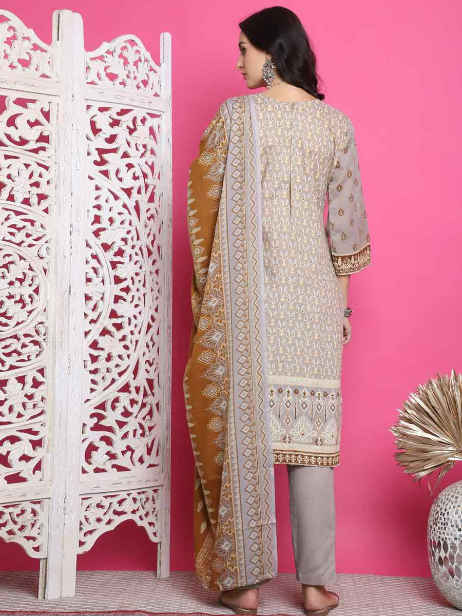 Grey Cotton Embroidered Casual Festival Pant Salwar Kameez