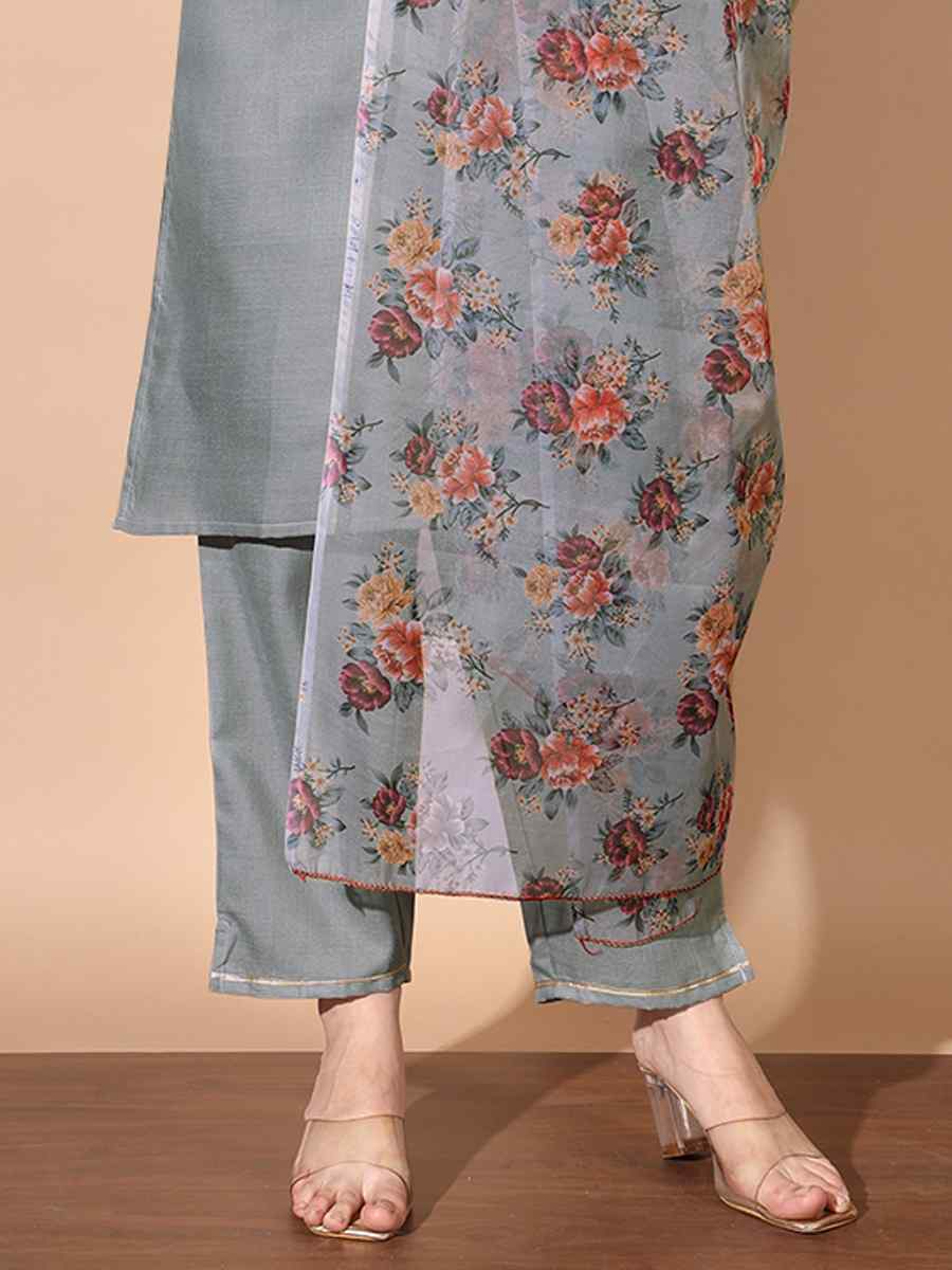 Grey Cotton Printed Festival Casual Ready Pant Salwar Kameez