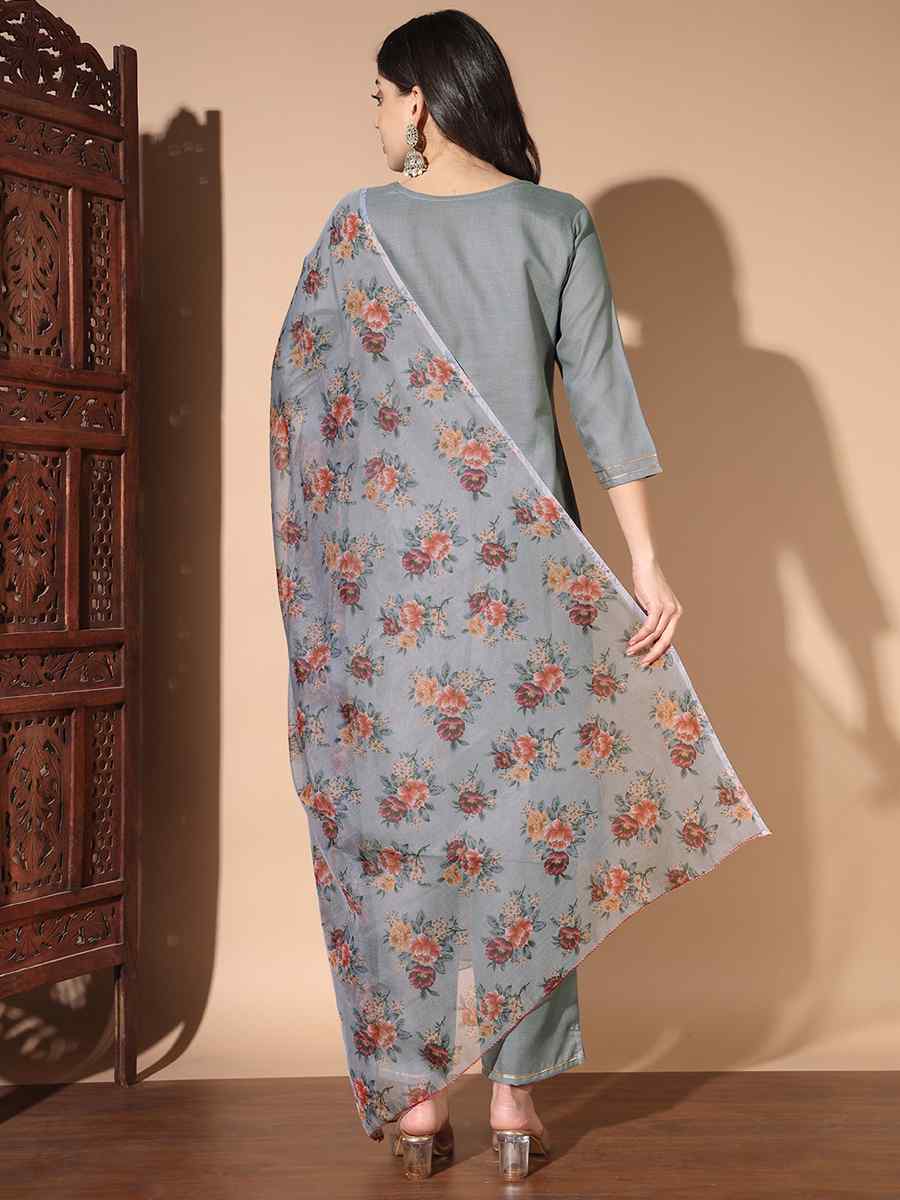 Grey Cotton Printed Festival Casual Ready Pant Salwar Kameez