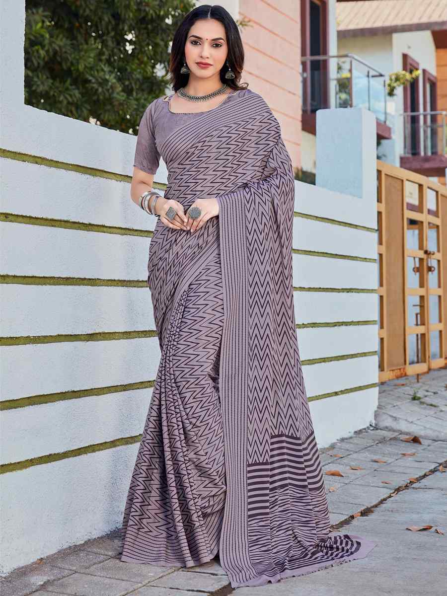 Grey Crepe Printed Casual Festival Contemporary Saree