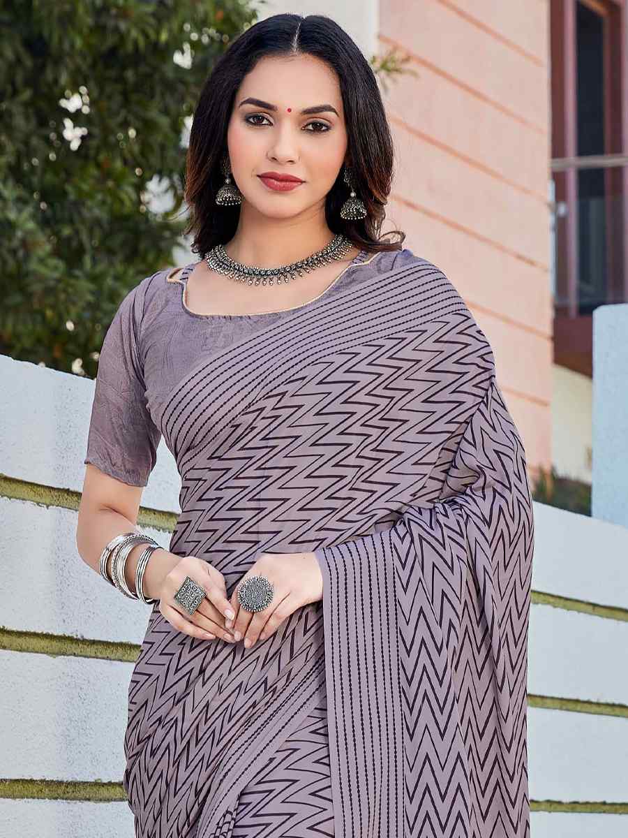 Grey Crepe Printed Casual Festival Contemporary Saree