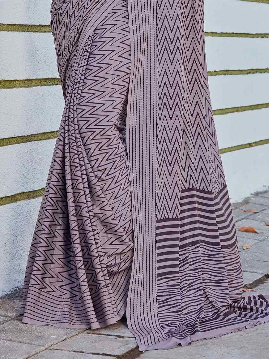 Grey Crepe Printed Casual Festival Contemporary Saree