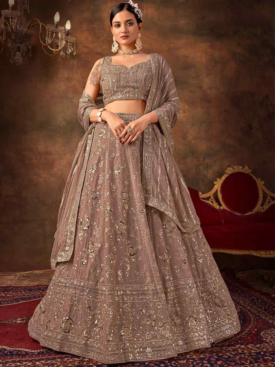 Grey Faux Georgette Embroidered Bridesmaid Wedding Heavy Border Lehenga Choli