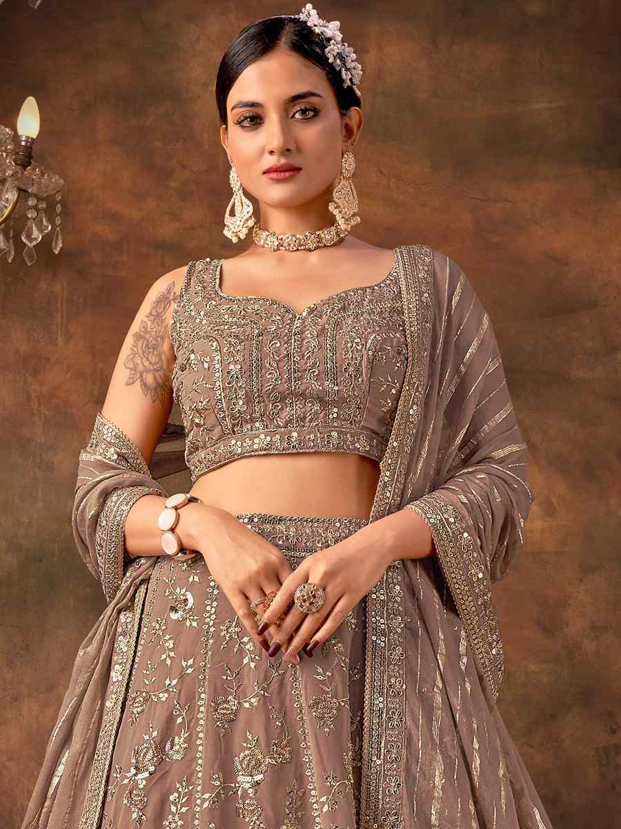 Grey Faux Georgette Embroidered Bridesmaid Wedding Heavy Border Lehenga Choli