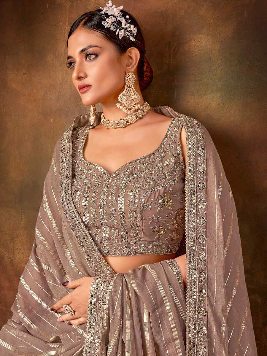 Grey Faux Georgette Embroidered Bridesmaid Wedding Heavy Border Lehenga Choli