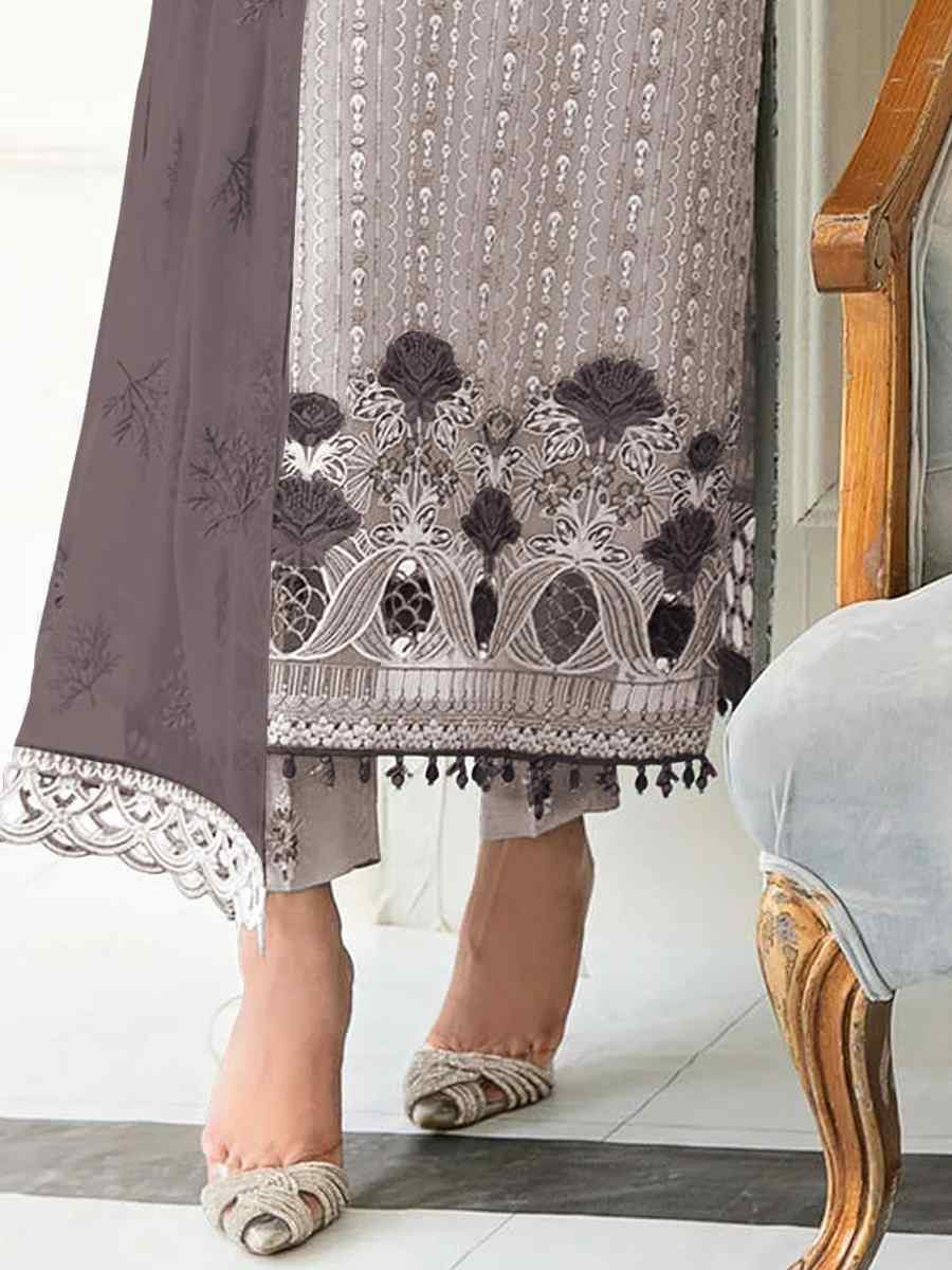 Grey Faux Georgette Embroidered Festival Casual Pant Salwar Kameez