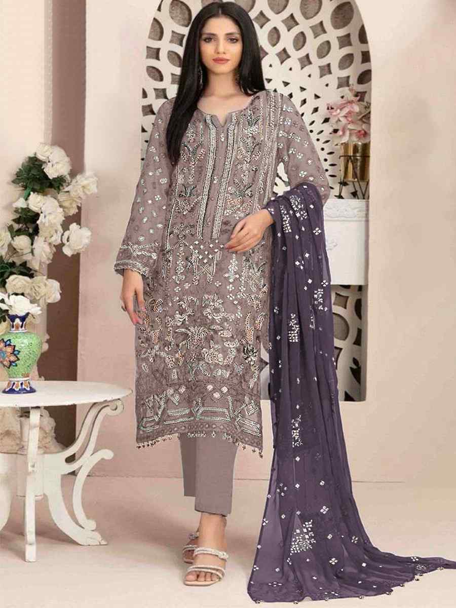 Grey Faux Georgette Embroidered Festival Casual Pant Salwar Kameez