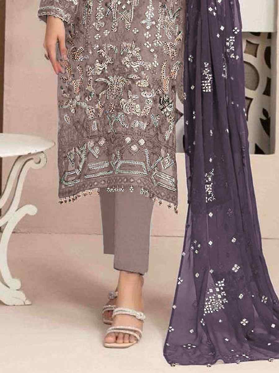 Grey Faux Georgette Embroidered Festival Casual Pant Salwar Kameez