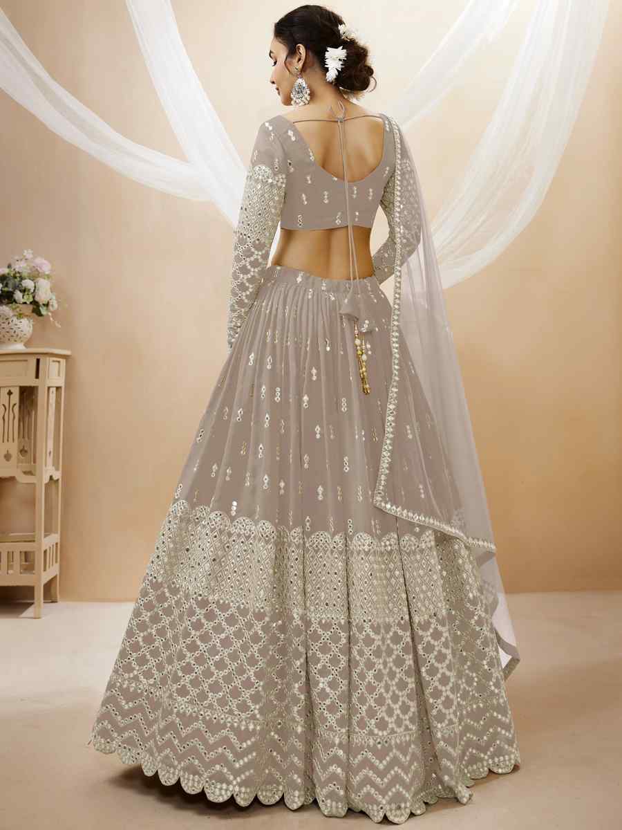 Grey Georgette Embroidered Bridesmaid Wedding Heavy Border Lehenga Choli