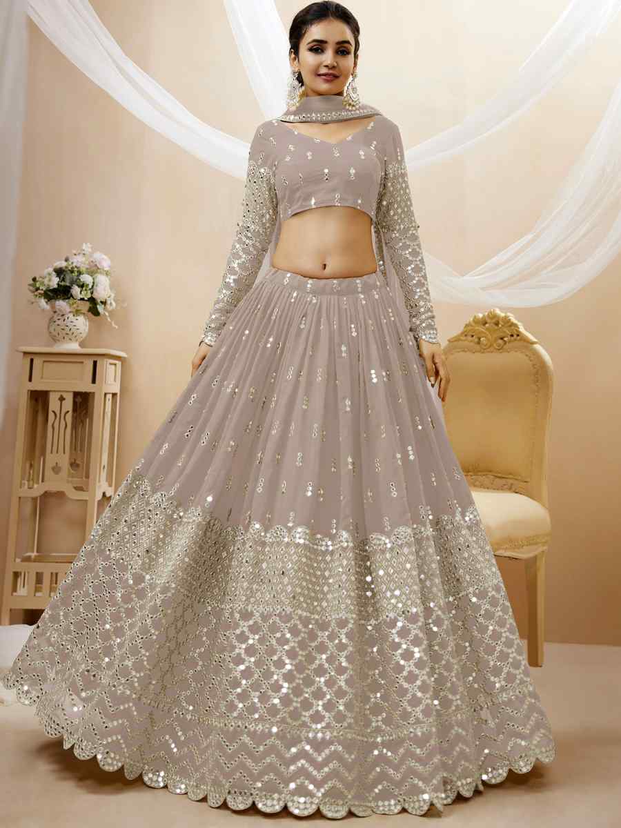 Grey Georgette Embroidered Bridesmaid Wedding Heavy Border Lehenga Choli