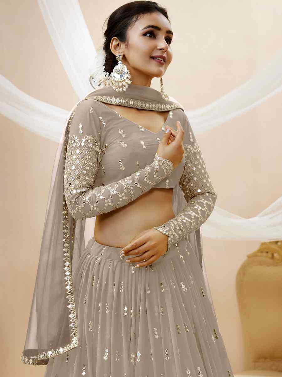 Grey Georgette Embroidered Bridesmaid Wedding Heavy Border Lehenga Choli