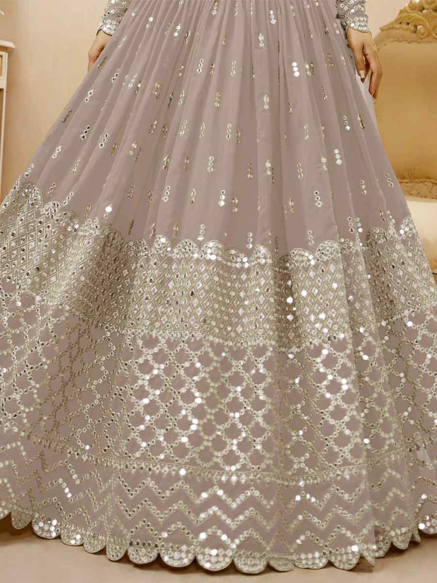 Grey Georgette Embroidered Bridesmaid Wedding Heavy Border Lehenga Choli