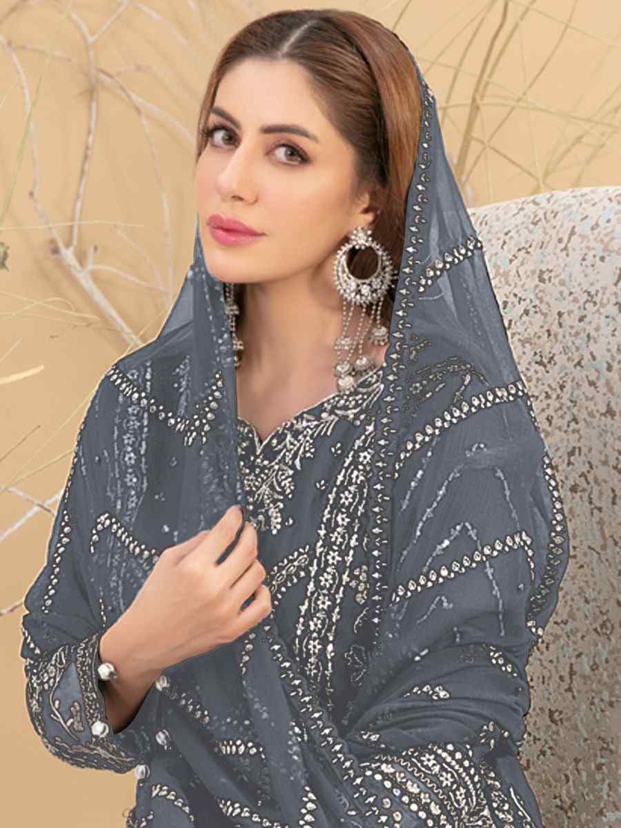 Grey Georgette Embroidered Festival Casual Pant Salwar Kameez