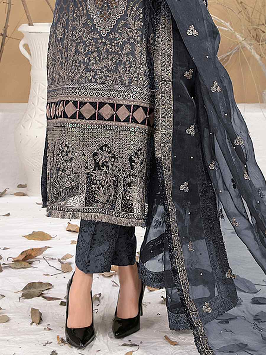 Grey Georgette Embroidered Festival Casual Pant Salwar Kameez